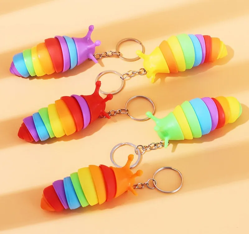 Slug Keychain Module Cute Colorful Slug Keychain - Articulated Caterpillar Fidget Toy ...