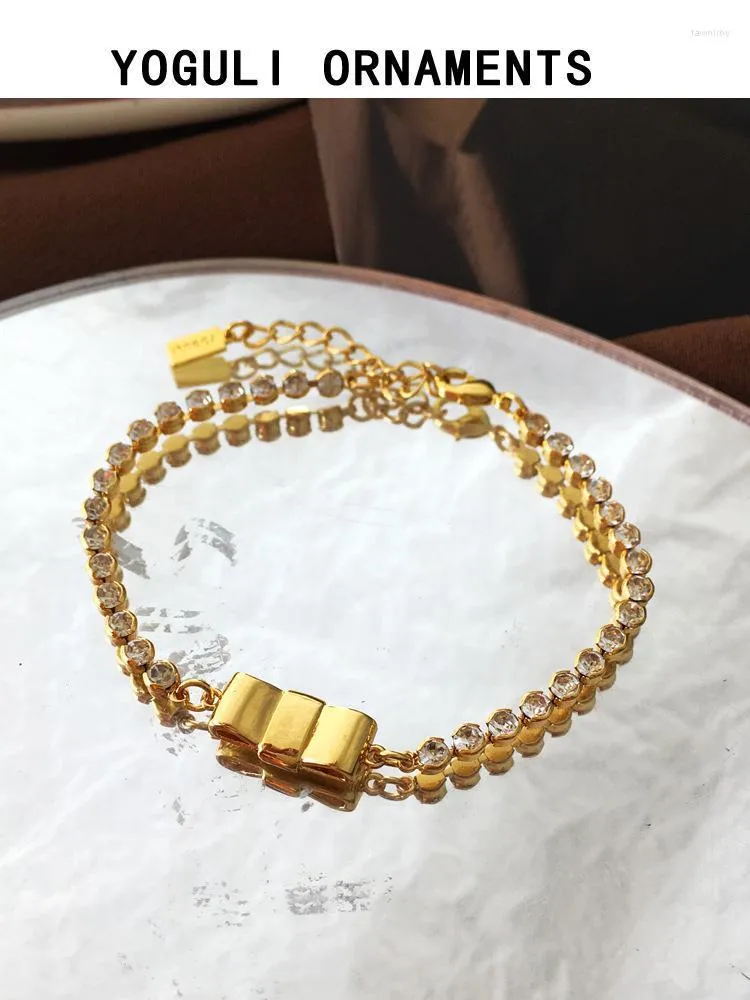 Chaîne à maillons bijoux de mode arc Bracelet en métal Design haute qualité cristal brillant placage doré pour fille dame cadeaux Fawn22