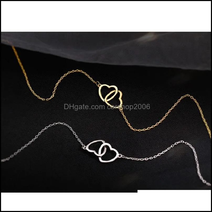 gold silver color geometric double heart necklace simple love hollow female clavicle chain wedding jewelry gifts choker