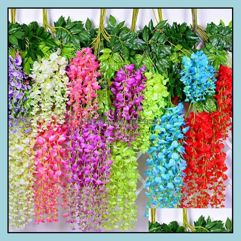 Dekoratif çiçek çelenk festival parti malzemeleri ev bahçe yapay ipek wisteria çiçek düğün dekor asma asılı rattan gelin gar