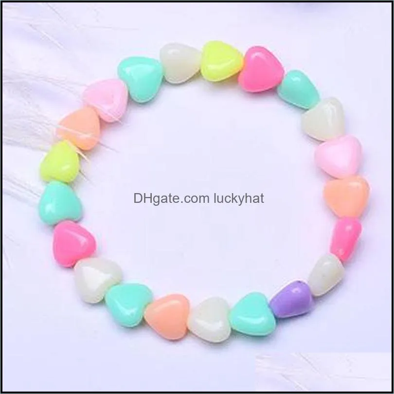 kids girls candy color heart shape beaded acrylic elastic charm bracelets children birthday party decor jewelry