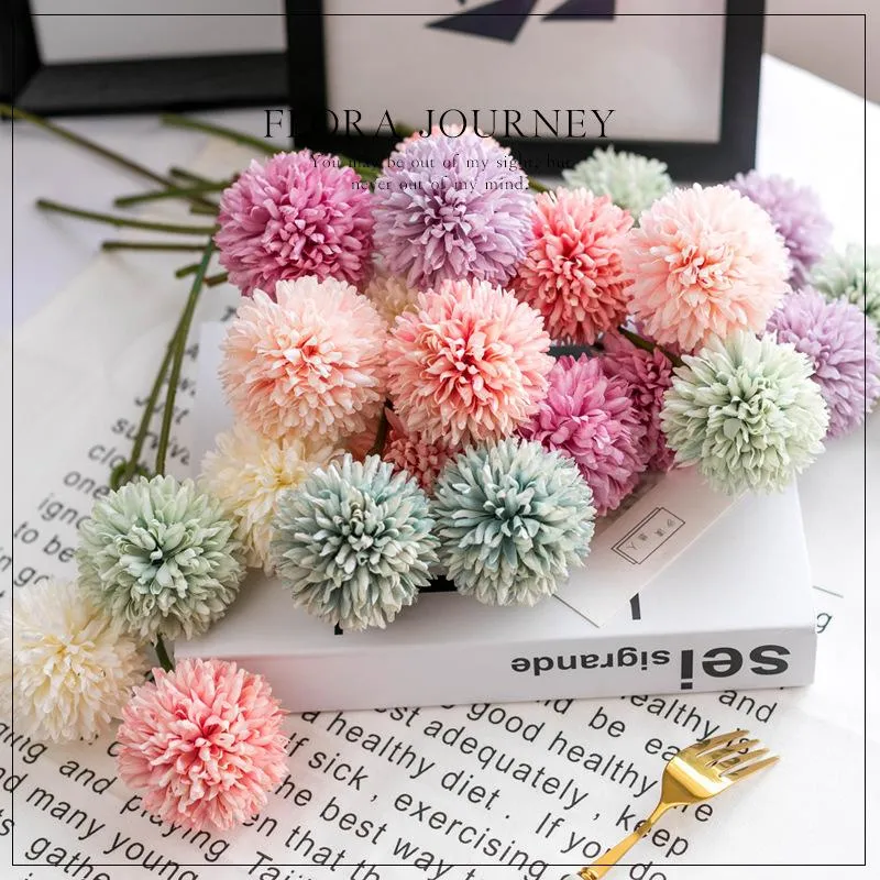 Artificial Flower Bouquet Silk Dandelion Flower Ball Fake Flowers DIY Home Widding Decoration Valentines Day Gifts DD