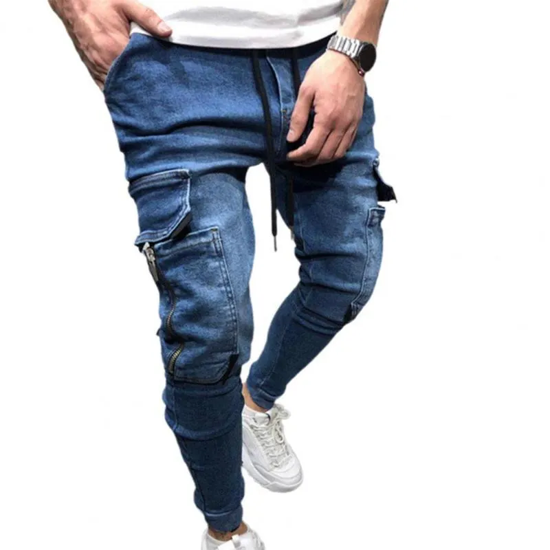 Jeans masculinos para homens Moda Fairstring Zipper Soe
