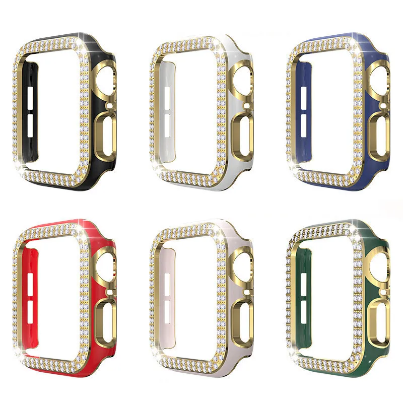 Per Apple Watch Diamond Bezel Double Studded Diamonds Case Iwatch 41mm 40mm 38mm 44mm 42mm 45mm Hollow Out Cover protettiva per PC Series 7 6 5 4 3