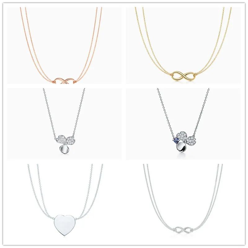 Design 925 Sterling Silver Luxury Necklace Double Chain Ladies New Love Heart Pendant Fashion Temperament Accessories Clover Jewelry Ladies Men's Holiday Gifts