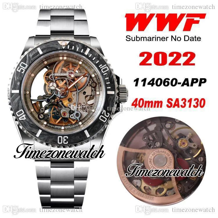 WWF Andrea Pirlo Project Skeleton SA3130 Orologio automatico da uomo Lunetta in fibra di carbonio nera Quadrante scheletrato Cassa e bracciale in acciaio 904L Timezonewatch Super Edition