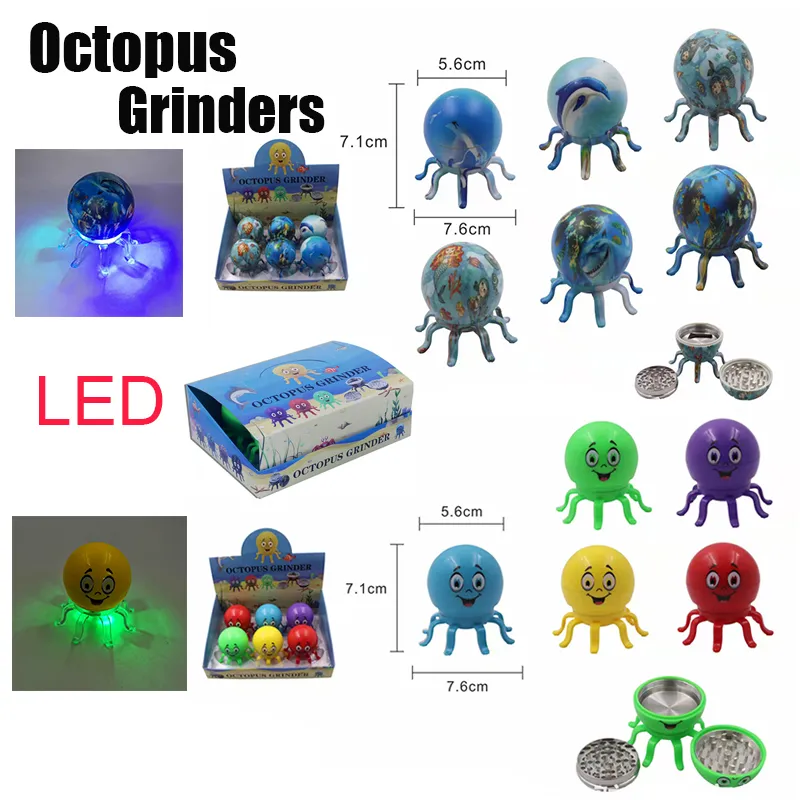 Octpus Herb Grinders LED Nouveaux Styles 3 Couches 55mm Diamètre Grinders Plastique Tabac À Base De Plantes Grinder Contrôle De La Main Broyeurs Crusher Fumeurs Rigs