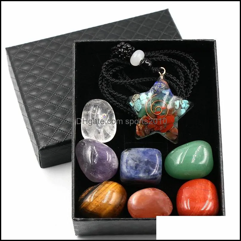 7 chakra set reiki natural stone crystal stones ornaments crescent moon necklace quartz yoga energy bead chakra healing art sports2010