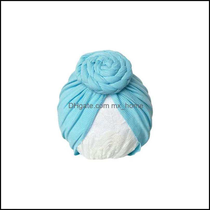 15710 europe infant baby hat flower knot headwear child toddlers solid color cotton beanies turban hats children hair accessories