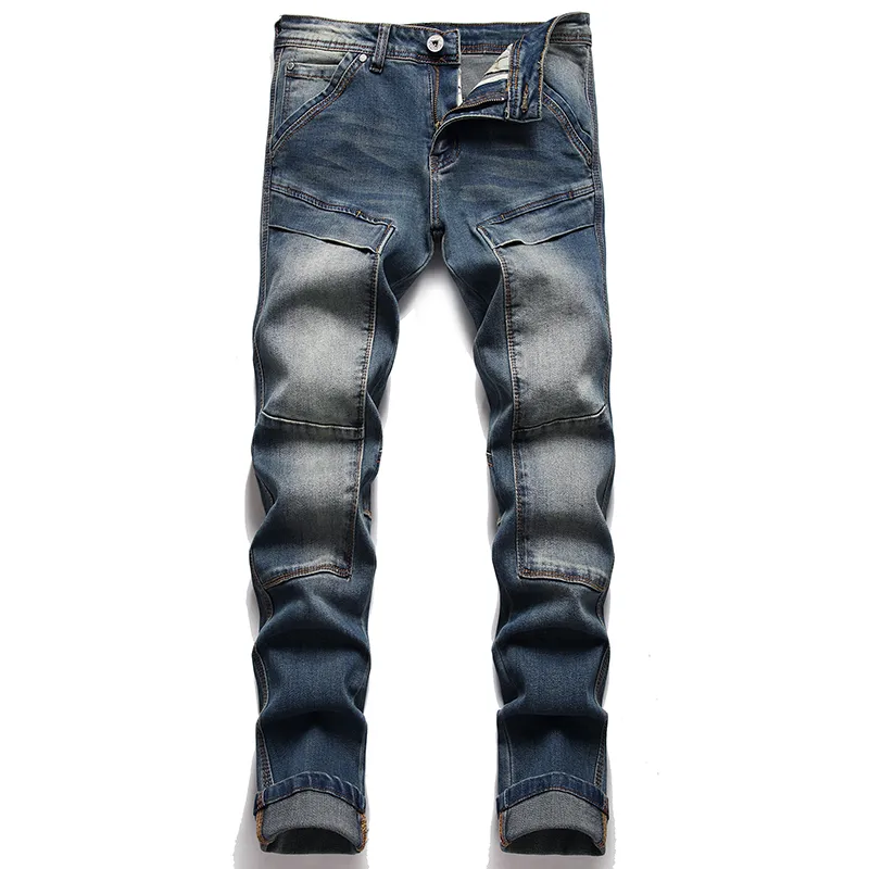 2022 Jeans patchwork da uomo punk estivi Pantaloni in cotone denim slim fit retrò hip-hop Pantaloni casual urbani a vita media alla moda