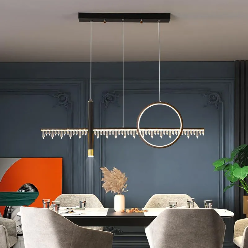 Lampes suspendues salle à manger lustre salon chambre cristal plafond intérieur rond noir cuisine île suspension lampependentif