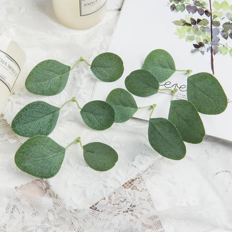 Feuilles d'eucalyptus en soie, couronnes de fleurs décoratives pour fête de mariage, boîte à cadeaux DIY, décorations de noël pour plantes artificielles pour la maison