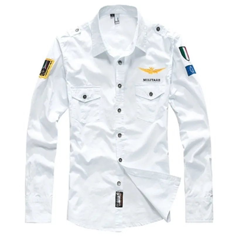 男性のミリタリーロングシャツ夏の刺繍綿イタリア陸軍空軍1 ma 1カジュアルトップスプラスサイズ220322