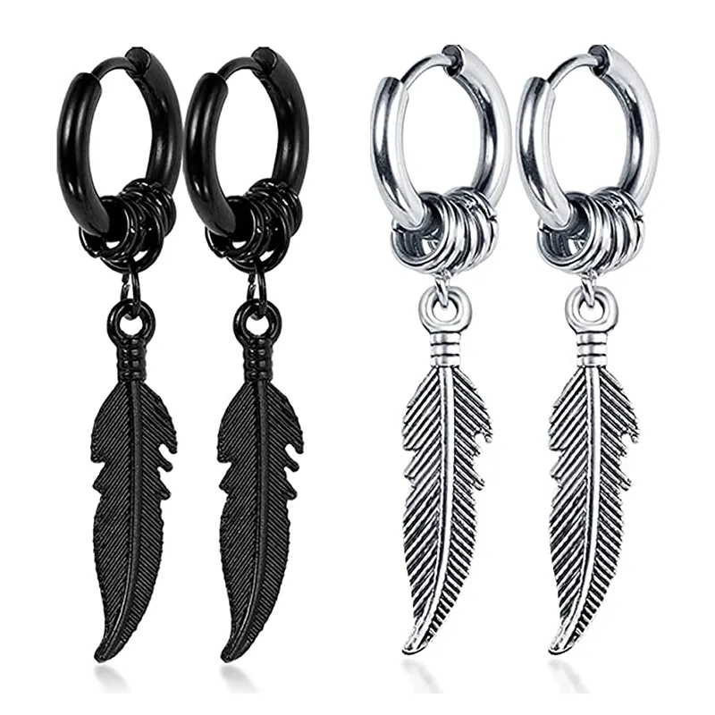 Moda Cross Feather Dangle Kolczyki Punk Rock Style Dla Kobiet Mężczyzn Wysokiej Jakości Ze Stali Nierdzewnej Kolczyk Hiphop Unisex Ear Biżuteria