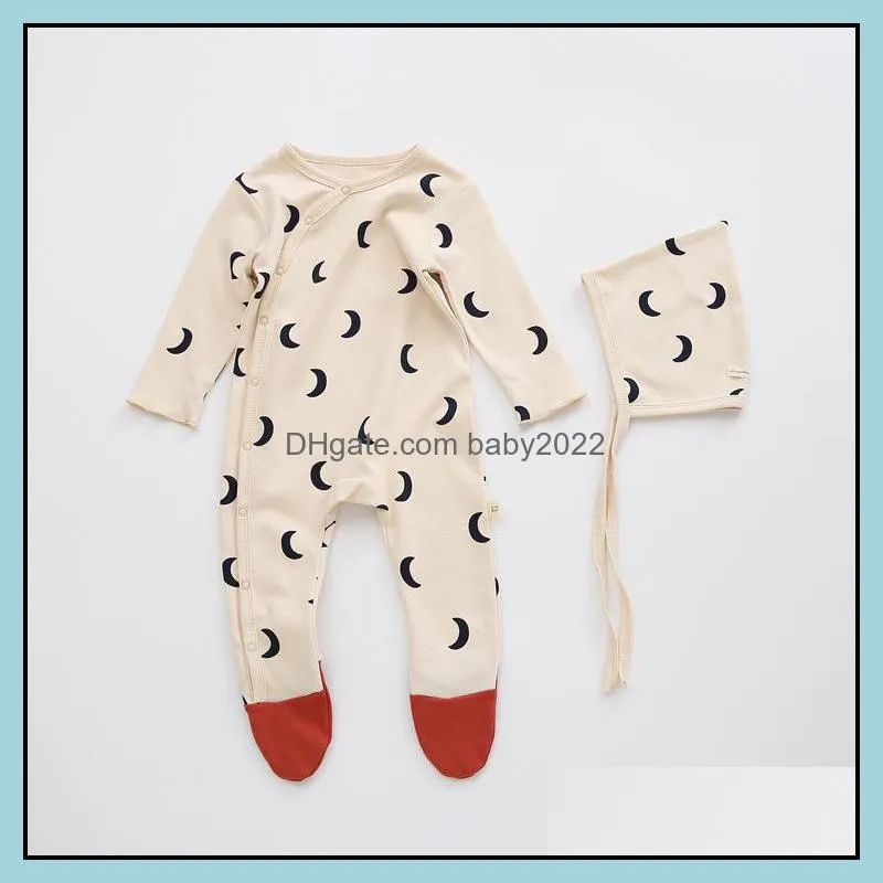 kids rompers girls boys moon dots print romper infant toddler cotton jumpsuits with hats spring autumn fashion baby climbing clothes