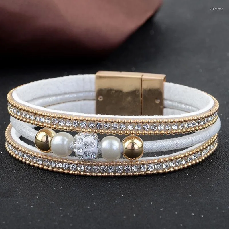 Pulseras con dijes, hebilla de cinturón con diamantes de imitación brillantes, brazaletes de cuero magnéticos, Pulsera de declaración para Mujer, Charm Kent22