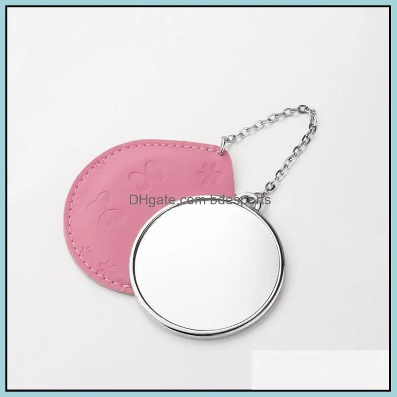 NEWPersonalized Pocket Mirror Favor Metal Makeup Mirror Blank DIY Photo Keychain with Leather Case Cute Round Keyring RRD12209