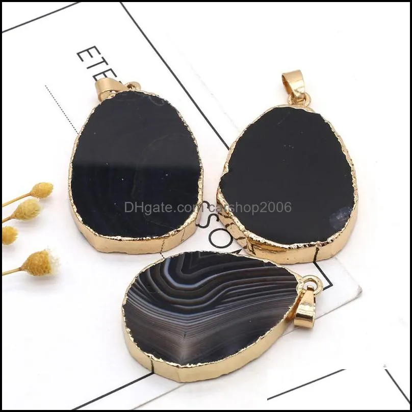 pendant necklaces natural boutique black striped agate semi-precious stone oval shape making diy necklace jewelry gift