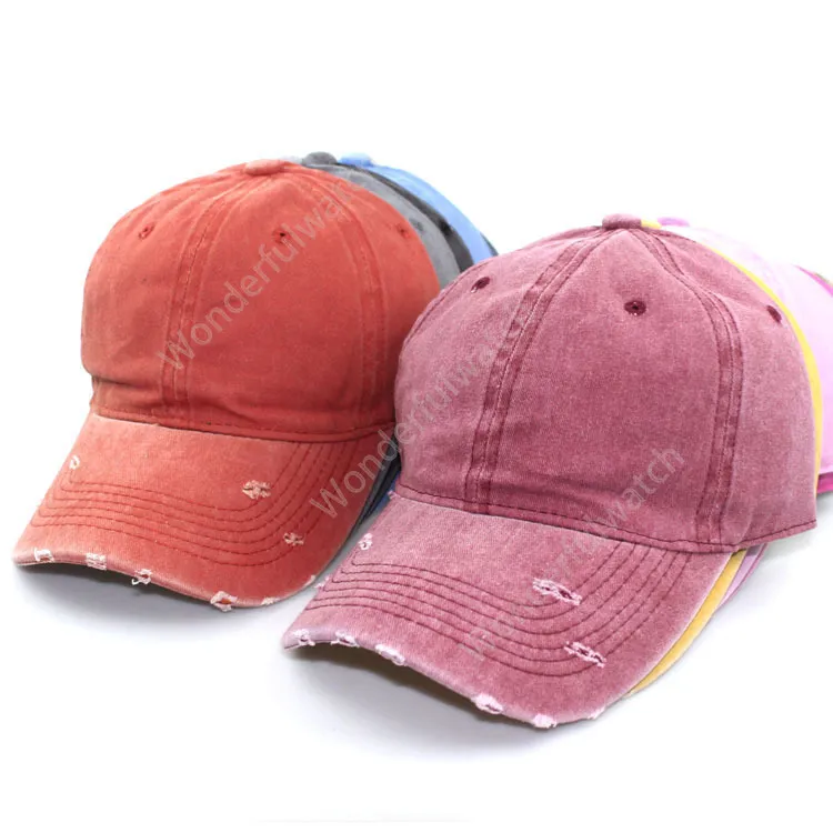 Baseball Cap Ponytail Washed Denim Hole Hats Harajuku Retro Caps Vintage Casual Outdoor Hat Solid Travel Sun Visor Cotton Adjustable 200pcs DAW450