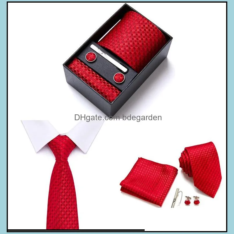 Gift Box Custom Personalized Mens Ties Hankie Cufflinks Sets Neckwear Paisley Cravats Striped Necktie for Men Wedding Party 146x7.5cm