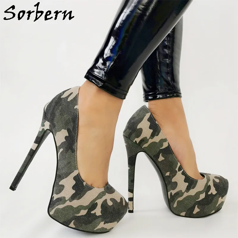 Sorbern 위장 여성 펌프 드레스 신발 보이지 않는 플랫폼 신발 Stilettos 하이힐 미끄럼 방지