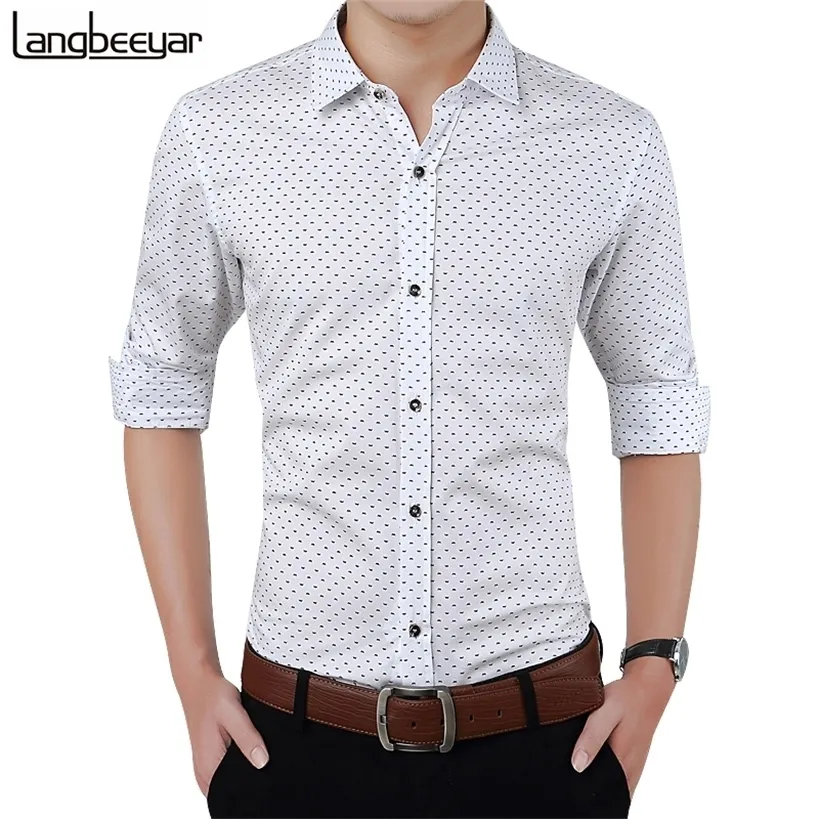 Autumn Fashion Brand Men Clothes Slim Fit Long Sleeve Shirt Polka Dot Casual Social Plus Size M-5XL 220323