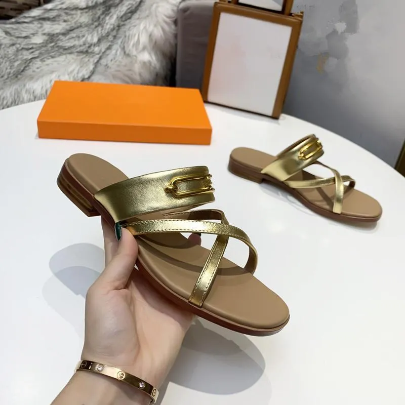 Women New Spring Summer Flat Sandals Genuine Leather Cross strap Classic Buckle Decoration Multicolor is optional