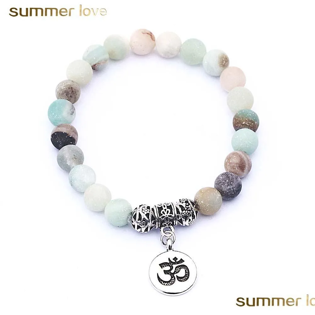 handmade 8mm matte natural stone beaded bracelet for women men elastic colorful beads alloy charm bracelet jewelry wholesale