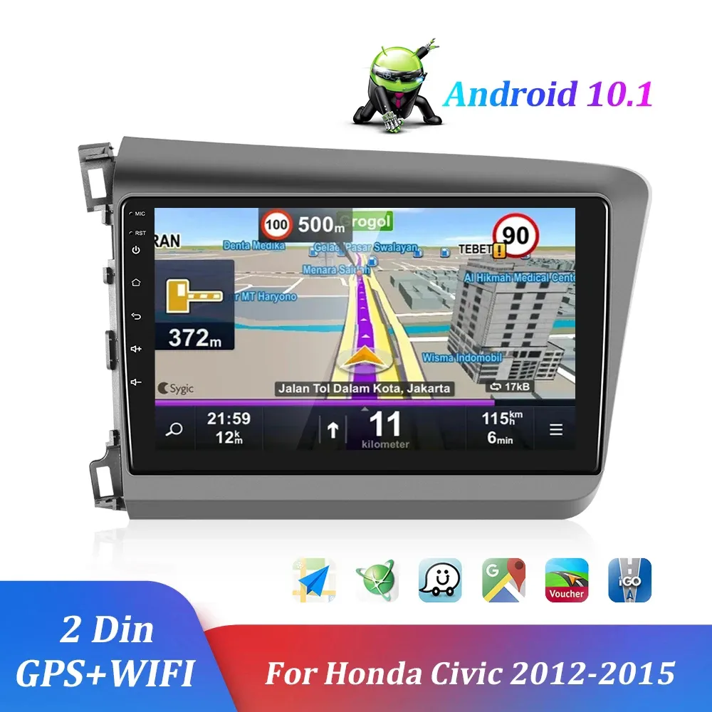 Honda Civic için 9 inç Android 10 Araba GPS Video Navigasyon Radyosu 2012-2015 Otomatik Stereo Kafa Ünitesi