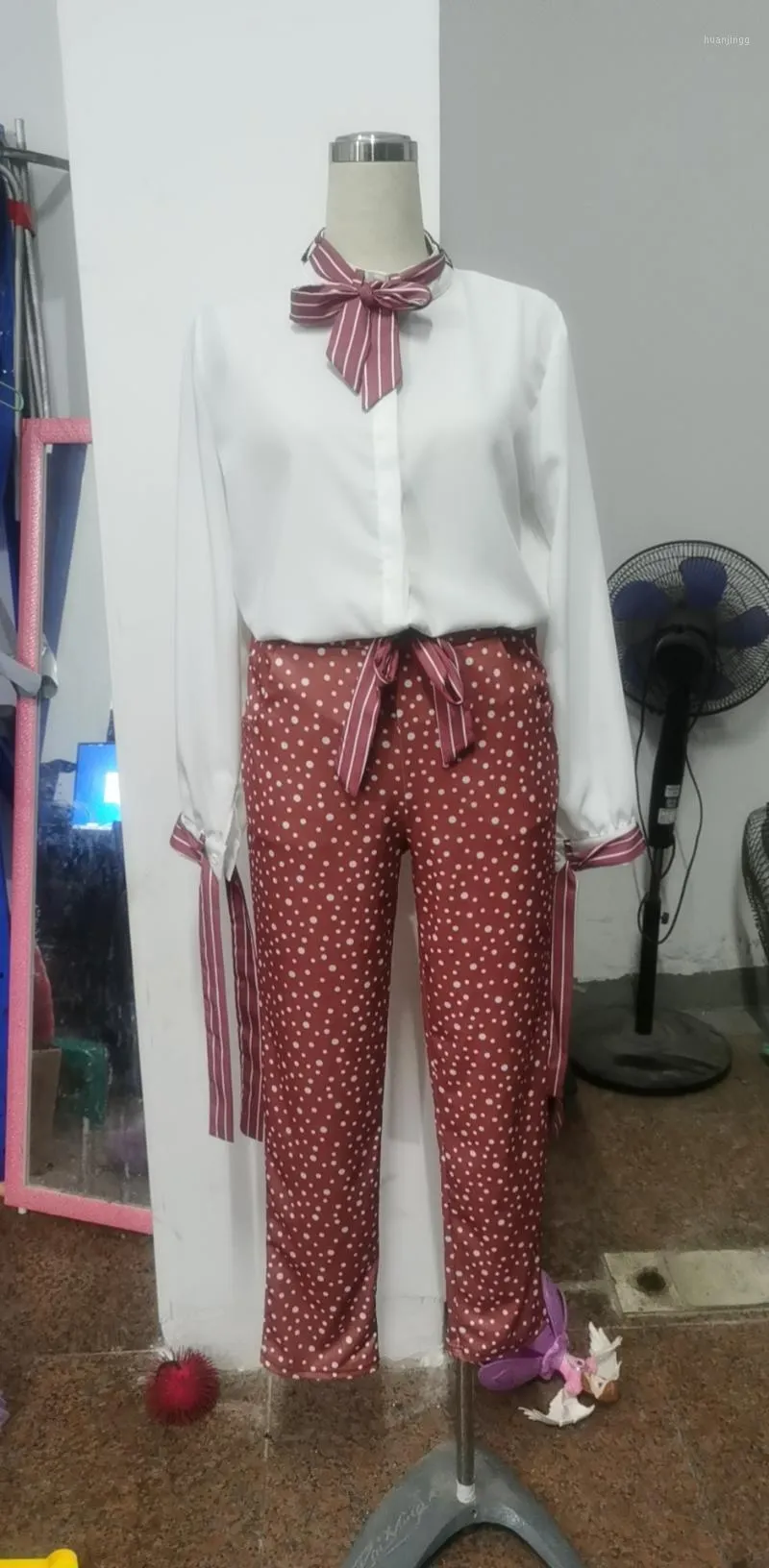 Kadın Bluzlar Gömlek Uzun Kollu Üst Colorblock Pantolon Set Lady Nedensel Katı Ofis Sonbahar Kadın Stil Giyim Uzunluğu Pantolon Uzunluk (CM) CO