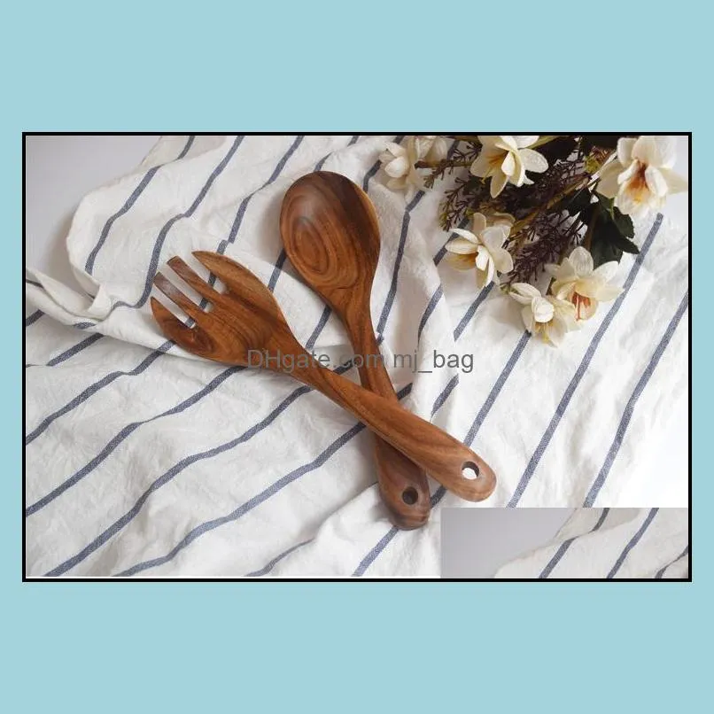 large wooden fork spoon set, kitchen cooking tools fruit vegetable tools salad stirring set wood kitchen utensils sn1747