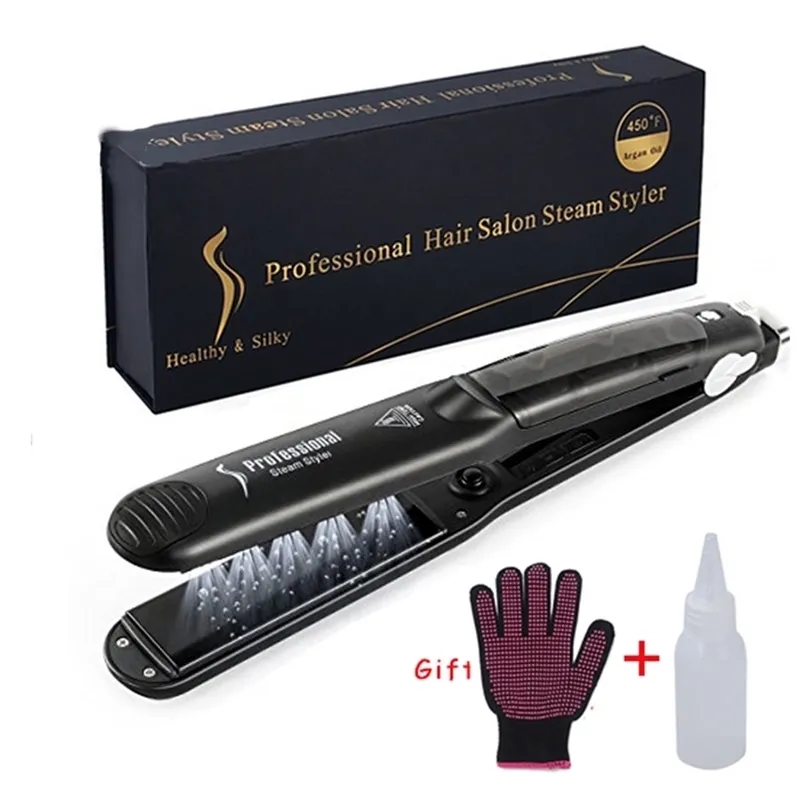 Professional Hair Straightener Steam Electric Comb Dual Voltage Flat Iron Curler style Vapor Tool 220623