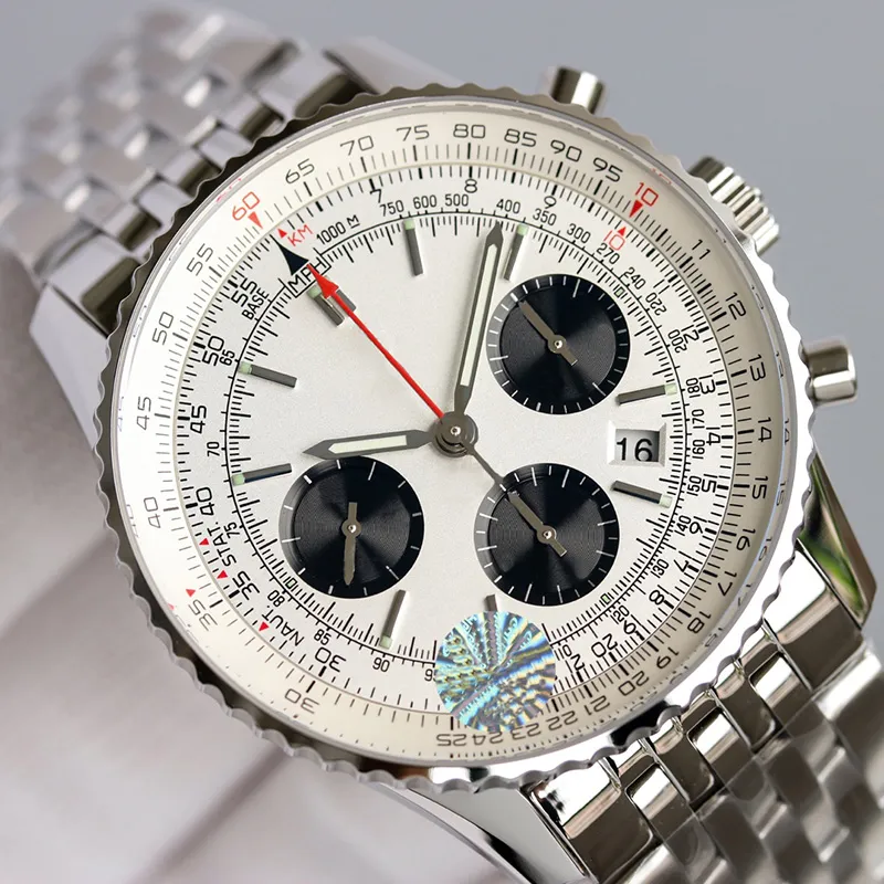 Breitling Mens Watches Quartz Movement Watch 43mm rostfritt stål Rems armbandsur silver armbandsur Vattentät design Montre högkvalitativ original