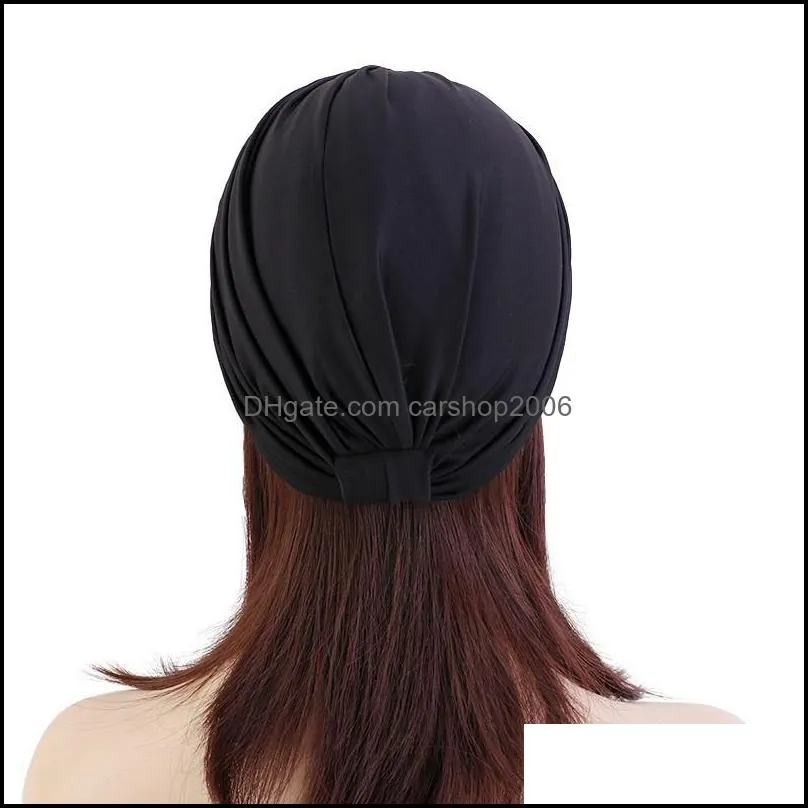 elegant women`s hot drilling cross turban hats muslim stretch plain beanies knotted inner cap africa female headwear bonnet