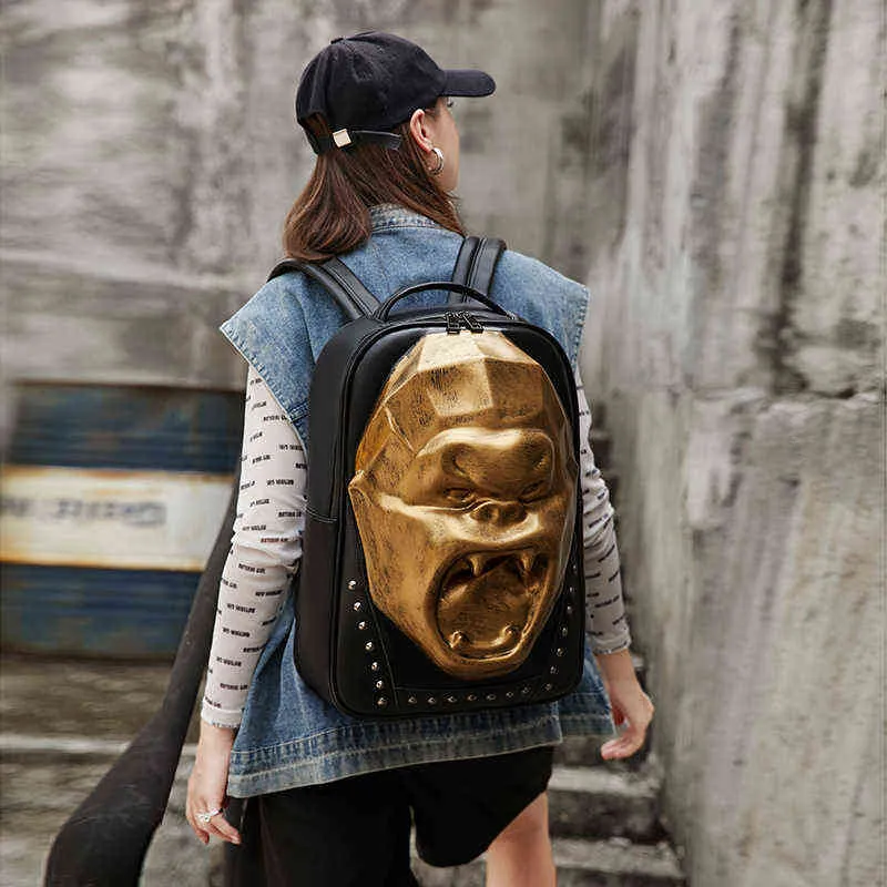 HBP Halloween Personality King Kong Backpack Skull Pu Men's and Women's Computer Bag Student Schoolbag 220805