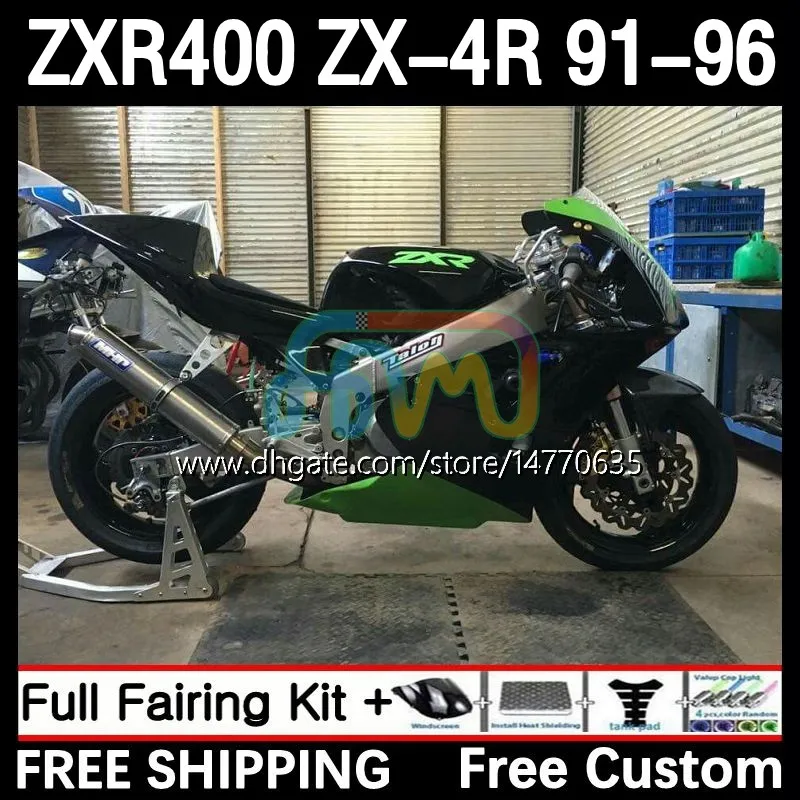 Full Body Kit för Kawasaki Ninja ZXR 400 CC ZX-4R ZXR400 91 92 93 94 95 96 COWLING 12DH.26 ZX4R 400CC ZX 4R ZXR-400 1991 1992 1994 1995 1995 1996 ABS FAIRING Black Green