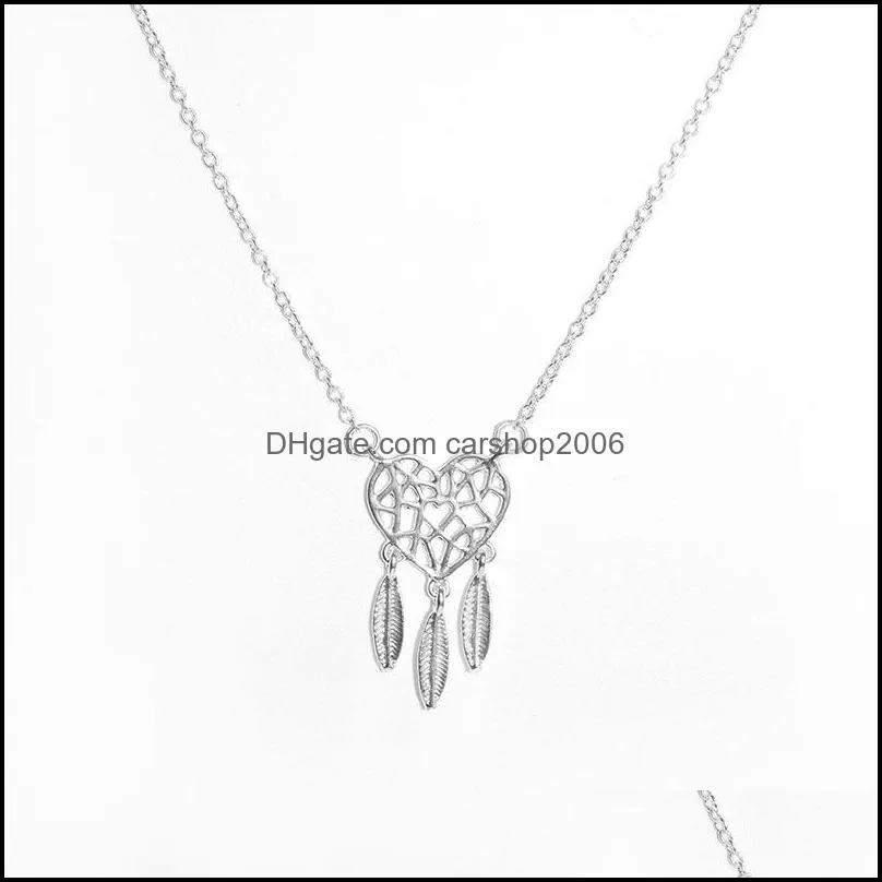 pendant necklaces bohemia vintage three colors dreamcatch feather pendants necklace for women heart chokerpendant