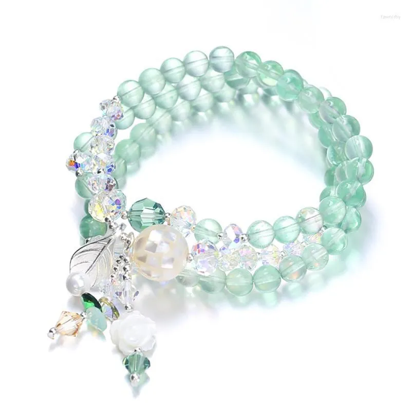 Beaded Strands Green Forest Bracelet Female Natural Fluorite Crystal Beads Sterling Silver Ins Niche Design Valentine's Day Gift Fawn22