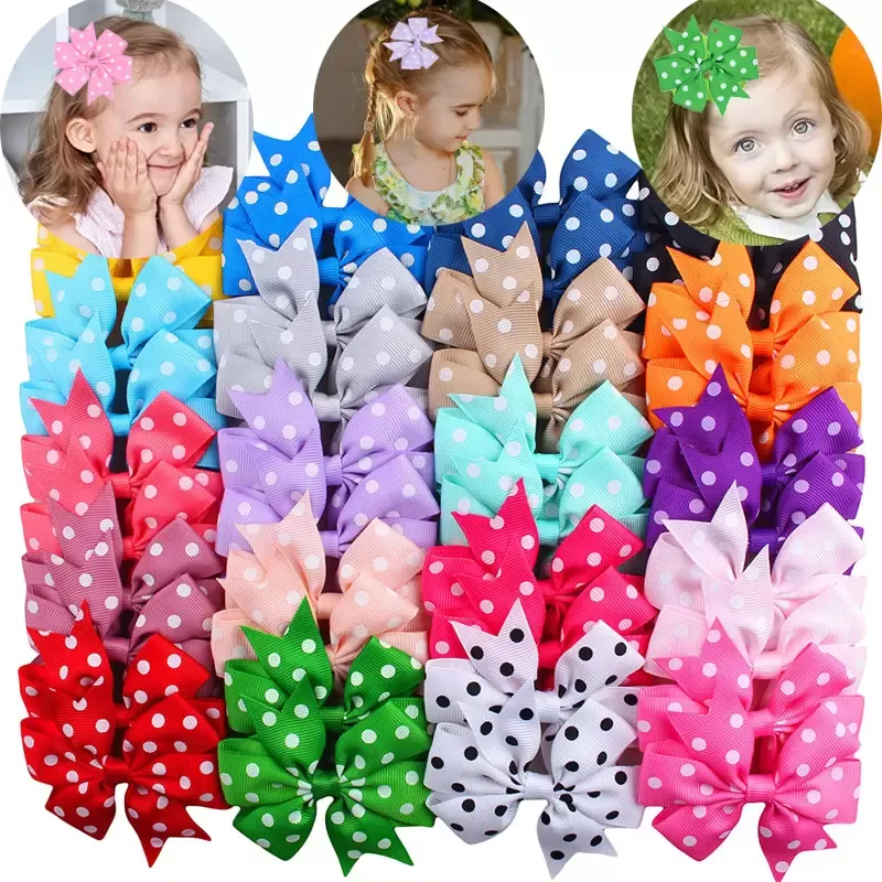 2022 Fashion 3.1INCH Baby Girls Ribbon Bows Polka Dot Hair Bow Alligator Hair Clips For Girl Teens Kids Babies Toddlers 30pcs