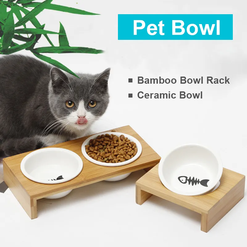 Bambu Bowl Bowl Pet Cat Food Cerâmica alimentador de cães alimentação de águas para animais de estimação cães simples e duráveis ​​prato orgulhosos y200917