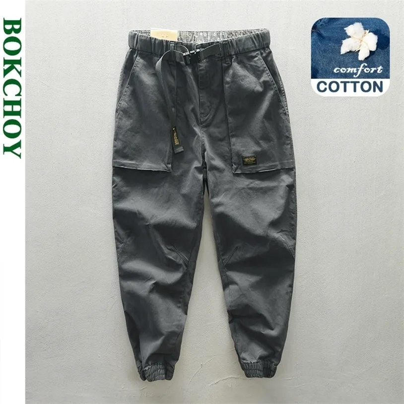 Automne hiver hommes cargo pantalon coton mâle patchwork grandes poches décontracté taille moyenne pantalon coupe ample GA-Z313 220325