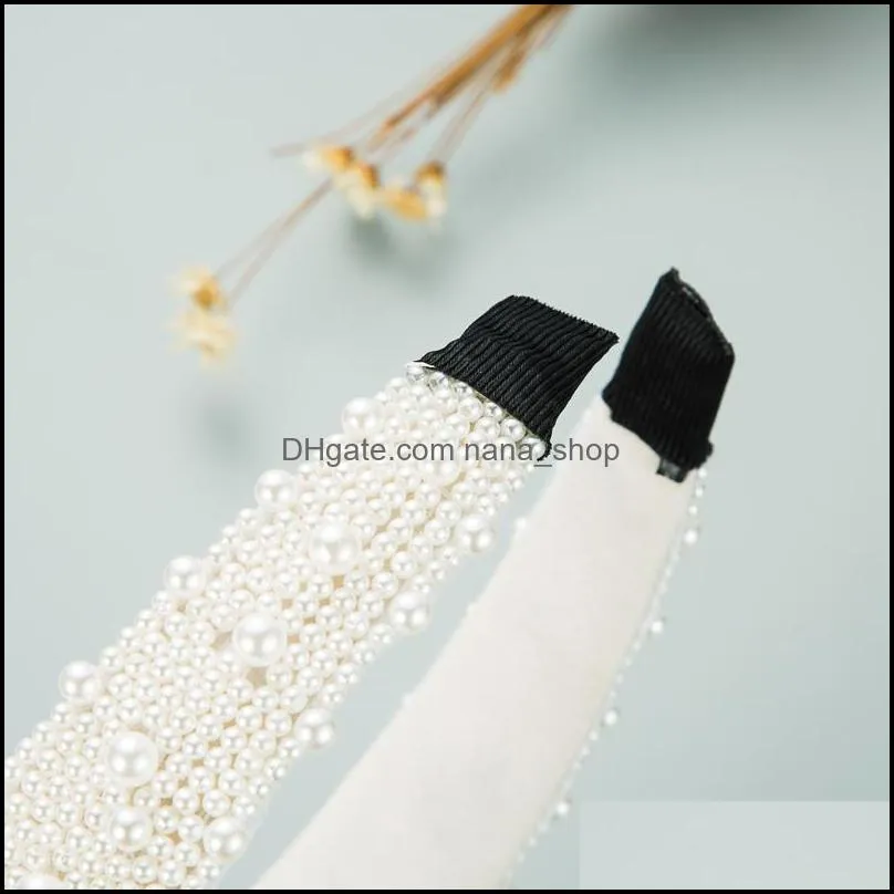 2021 Ins Baroque Full Simulated Pearl Headband for Woman Elegant Hand Made Beaded Hairband Bridal Wedding Party Hair Accessories