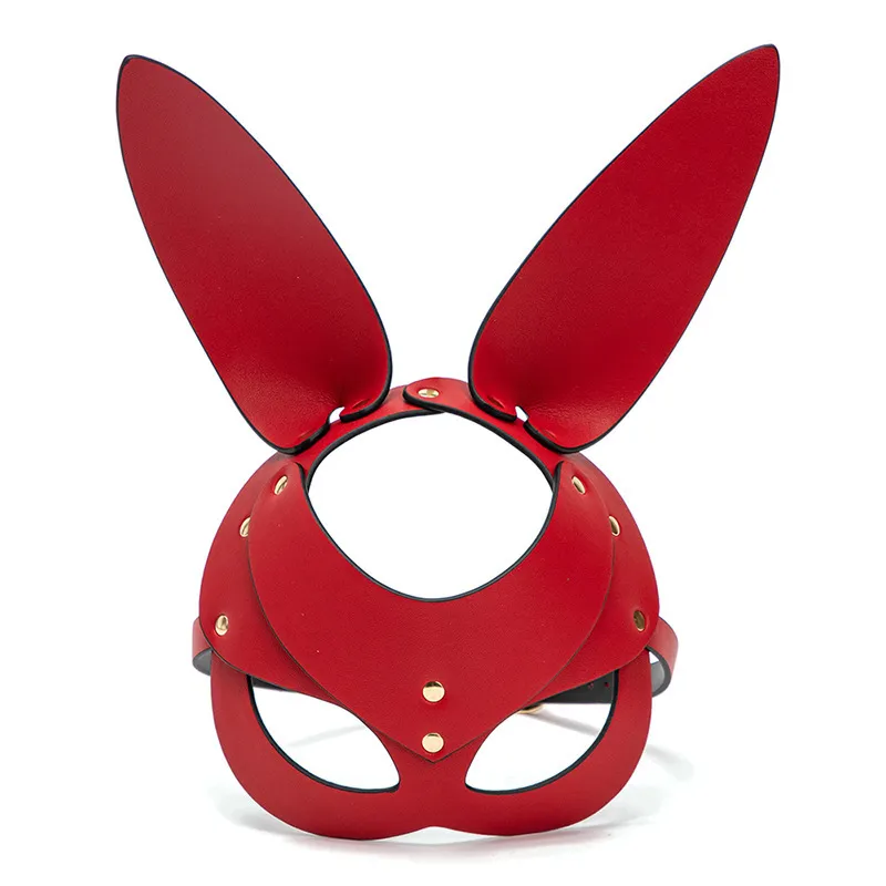 Cosplay Rabbit Mask sexy Face Shield PU Leather Long Ears Black BDSM Bondage Erotic Fetish Halloween Masquerade for Women Game