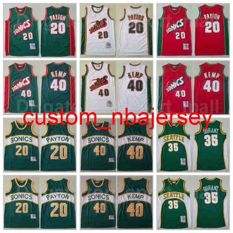 Basketball Gary Payton Jersey 20 Kevin Durant 35 Shawn Kemp 40 Red White Green Team Brepwable Throwback Vintage S-xxl