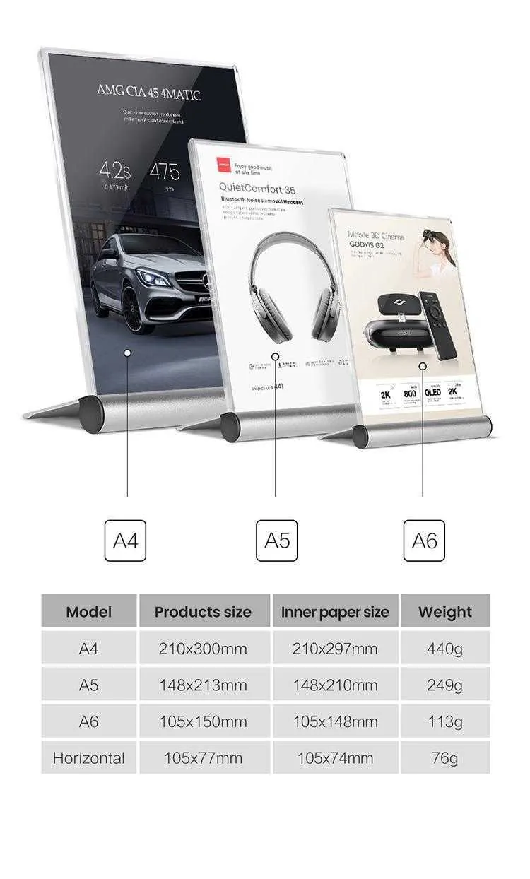  A6 products price sign holder price tags label sign display card acrylic table sign holder stand aluminum L type desktop