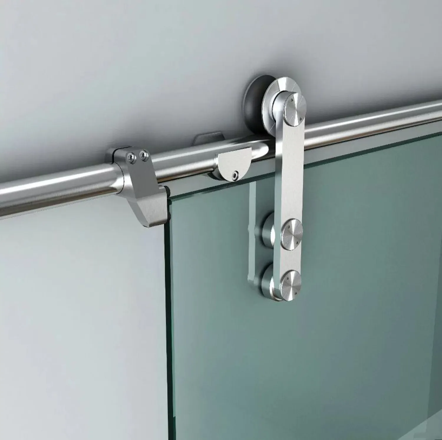 Modern European Stainless Steel Glass Sliding Barn Door Hardware Track Set