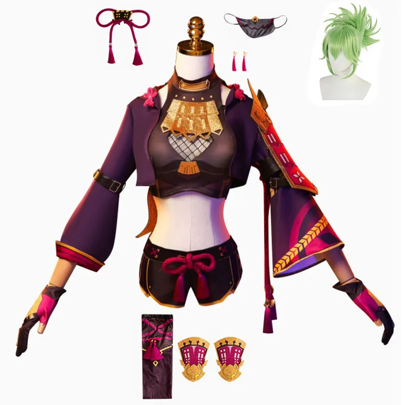 Genshin Impact Kuki Shinobu Costume Cosplay Abiti da Gioco Abito Carnevale di Halloween Uniformi da Ragazza da Donna Parrucca