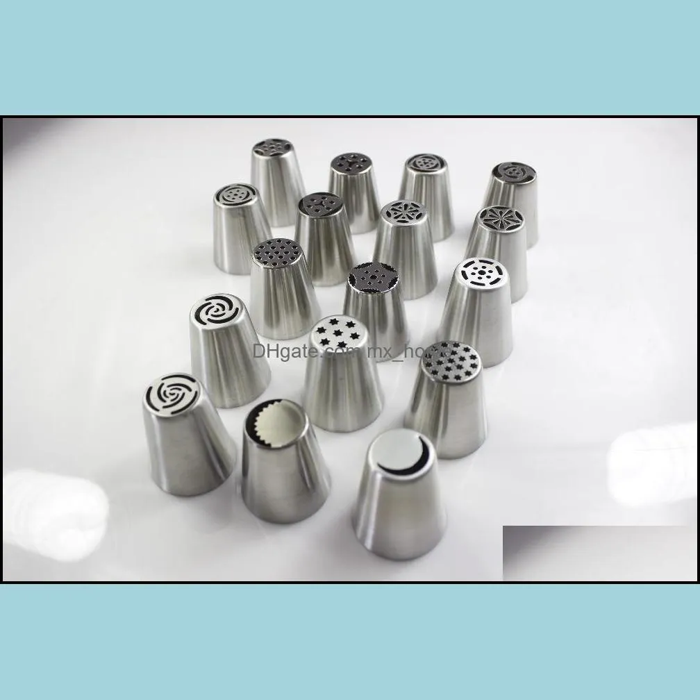 Wholesale- 17PCS/Lot Russian Stainless Steel Icing Piping Nozzles Tips Nozzle Pastry Tools Fondant Cake Decorating Tools Cake Mold