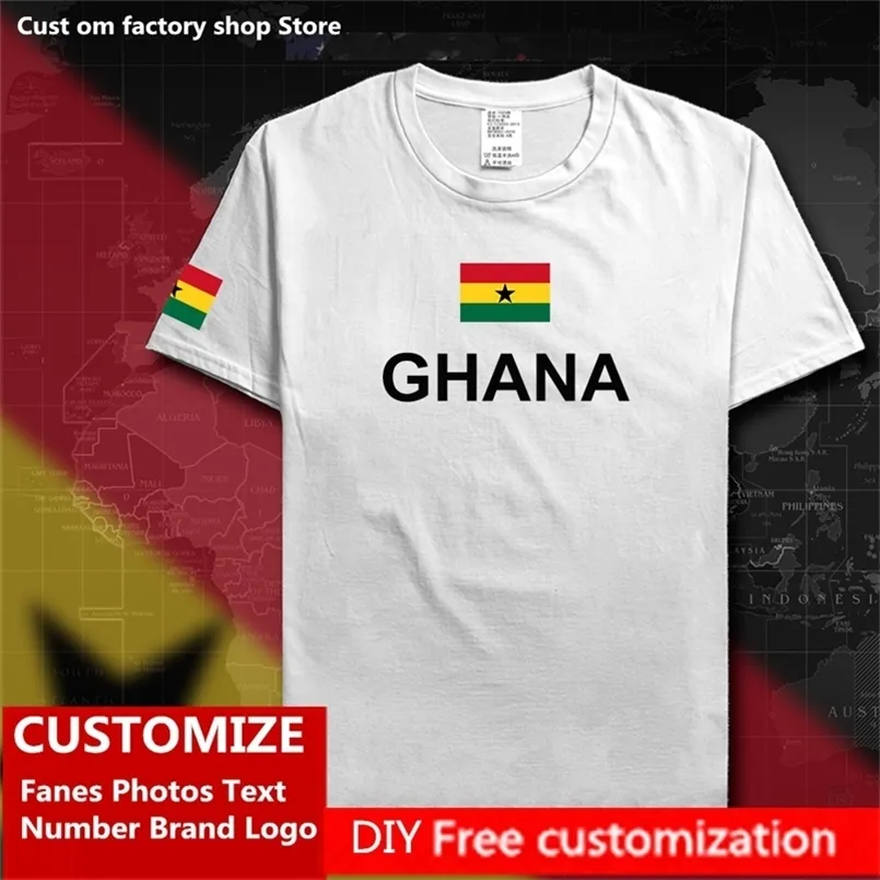 République du Ghana T-shirt Gratuit Personnalisé Jersey Fans DIY Nom Numéro Marque T-shirt De Mode Hip Hop Lâche Casual Sports T-shirt 220616gx
