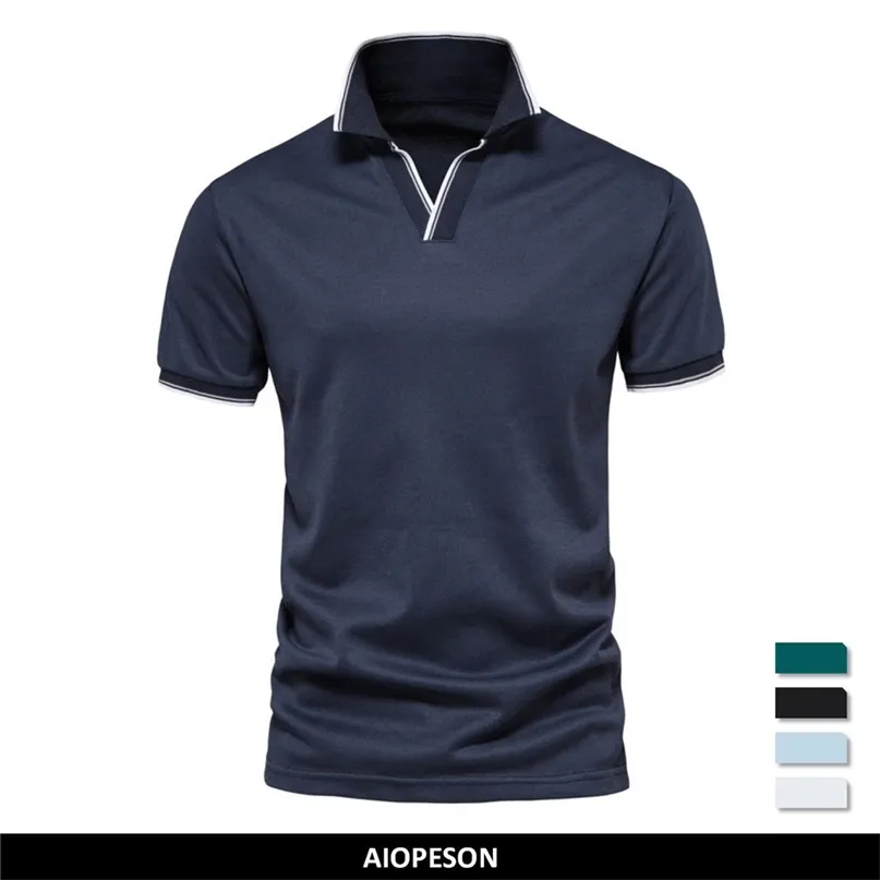 AIOPESON Poloshirts mit V-Ausschnitt für Herren, einfarbig, kurzärmelig, klassische Herren-Poloshirts, Sommer-Poloshirt, Herrenbekleidung, 220608